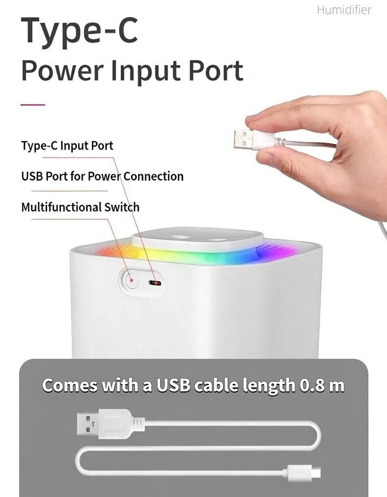 Portable Ultrasonic Humidifier 3.3L Large Capacity Mood Light Auto Shut Off Nano Mist For Bedroom Car Office Travel Plants