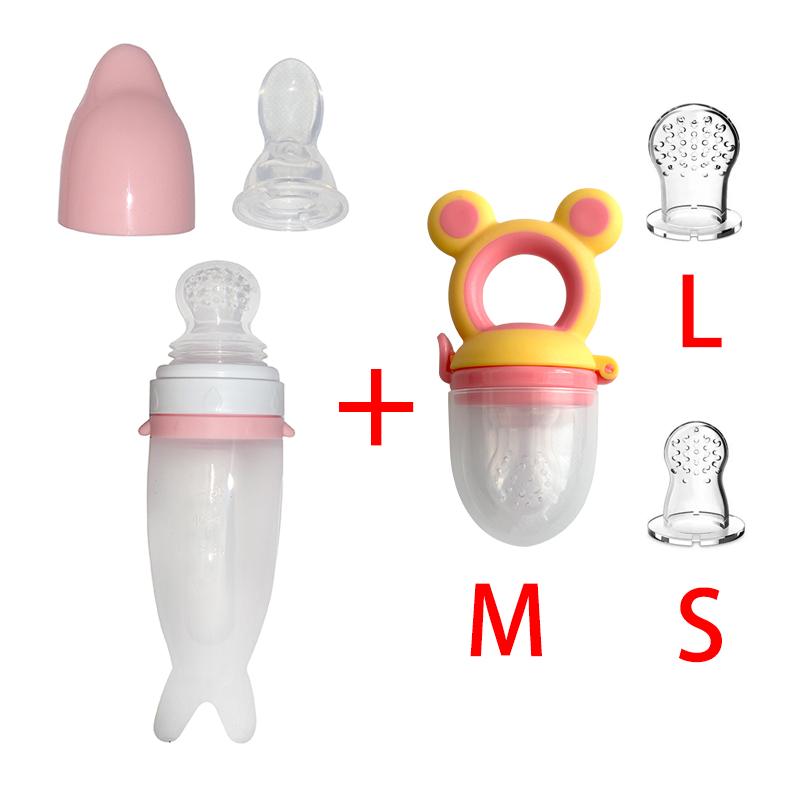 Squeezing Feeding Bottle Cup Baby Pacifier Feeding Set Silicone Cereal Food Supplement Feeder Tableware