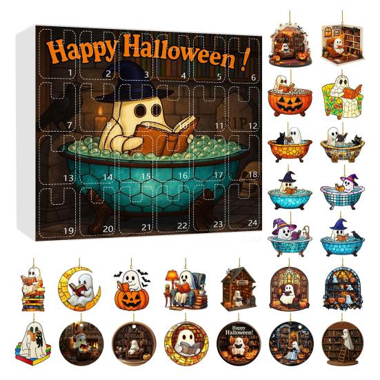 1 Set Halloween Ghost Countdown Calendar 24 Days Spooky Reading Bubble Bath Ghost Ornament Advent Calendar Holiday Bookworms Gift