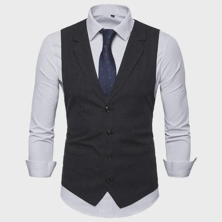 British Gentleman Plaid Waistcoat - Single-Breasted Business Vest for Men