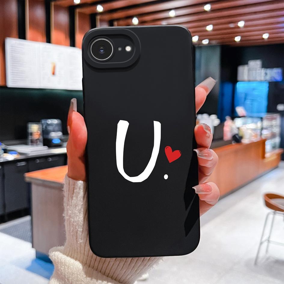 Phone Cover For Apple iPhone 16e 16 15 14 13 Pro Max Plus Pretty Red Love Heart Letter Pattern Soft Silicone Anti Fall Protective Case For Apple Shell