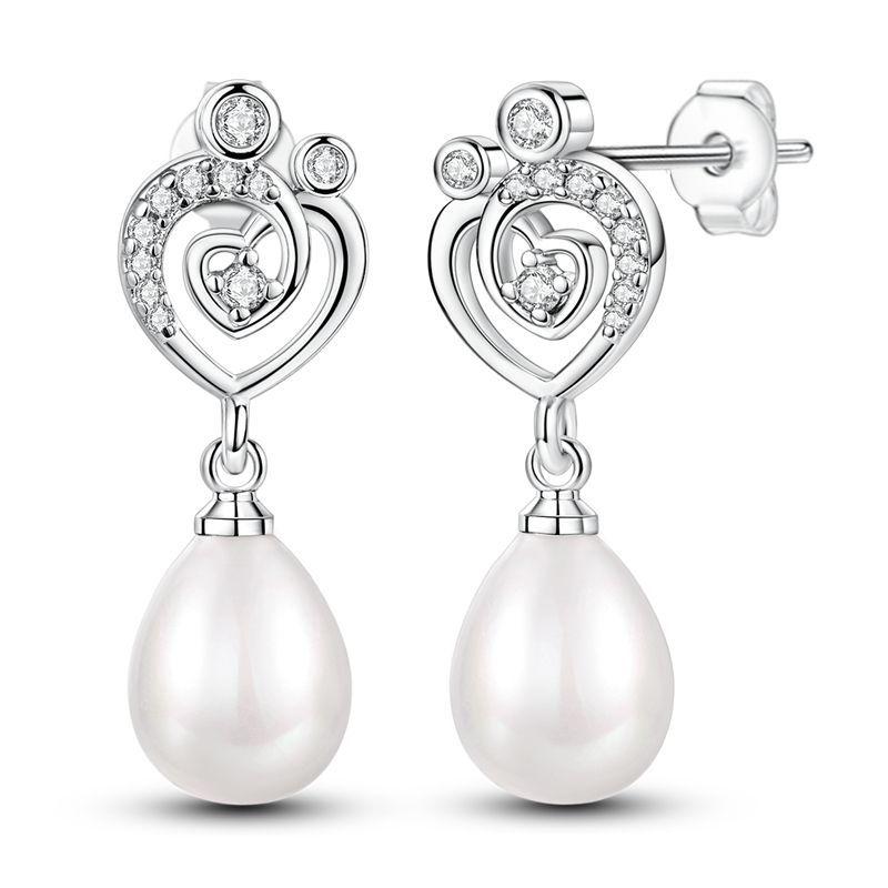 Sparkling Pearl Heart Hoop Earrings 925 Silver Bat Ghost Halloween Earrings Luxury Women Fine Jewelry Gift
