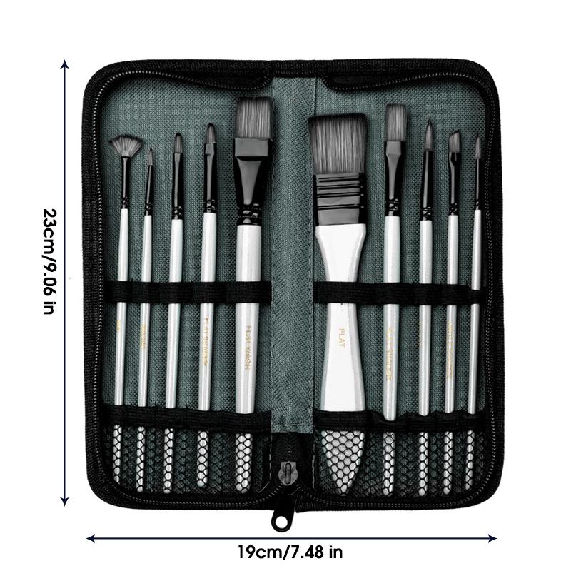 Set de 10 Pinceaux à Peindre Aquarelle Manche en Bois Poils en Nylon Stylo Pinceau Set d'Apprentissage Bricolage Peinture à l'Huile Acrylique Pinceaux d'Art Fournitures