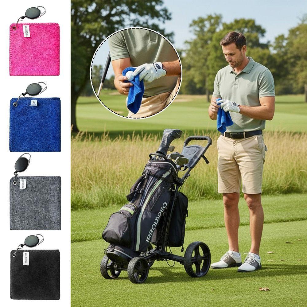 Portable Microfiber Golf Towel with Retractable Hook Absorbent Golf Wipe Cloth Quick Drying Golf Cleaner Golf Supplies