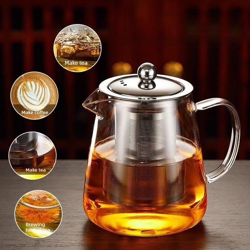 Heat Resistant Borosilicate Glass Teapot with Removable Stainless Steel Infuser Clear Tea Kettle for Kung Fu Tea Brewing & Tea S