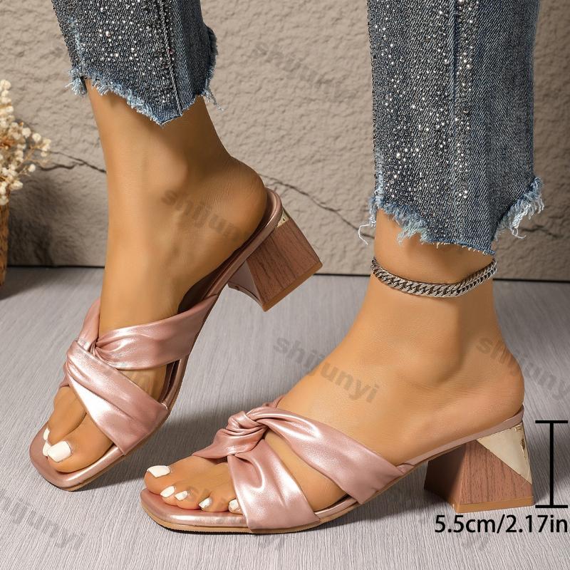 Women Soft Leather Slippers Summer New Sandals Women Outdoor Thick Heel Open-toe Sandals Casual Beach Slides Big Size 42