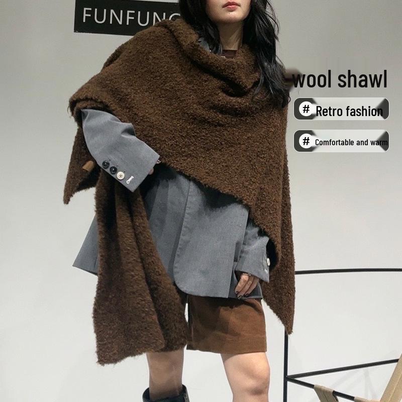 High-End Wool Knit Cape: Cozy Autumn/Winter Solid Color Shawl Coat