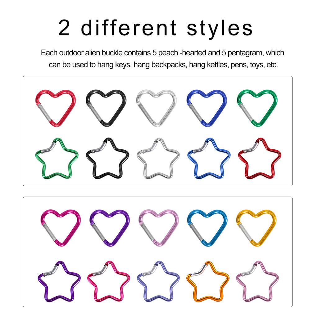 10Pcs Heart Star Carabiner Clip KeyRings Carabiner Keychains Metal Spring Snap Hook for Purse Handbag Hardware