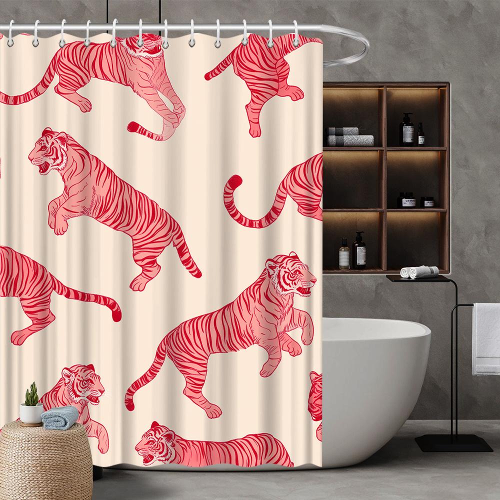 VIKAMA Fashion Pink Tiger Shower Curtain, Bathroom Waterproof and Mold-Resistant Curtain, Room Divider Curtain, Home Decoration