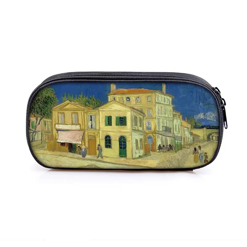 Famous Oil Painting Sunflower Skeleton Cosmetic Case Pencil Bag Van Gogh Stationary Bag Boys Girls Pencil Box School Supplies