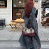 New niche retro contrasting color shoulder bag denim splicing underarm handbag fashion trend messenger bag women