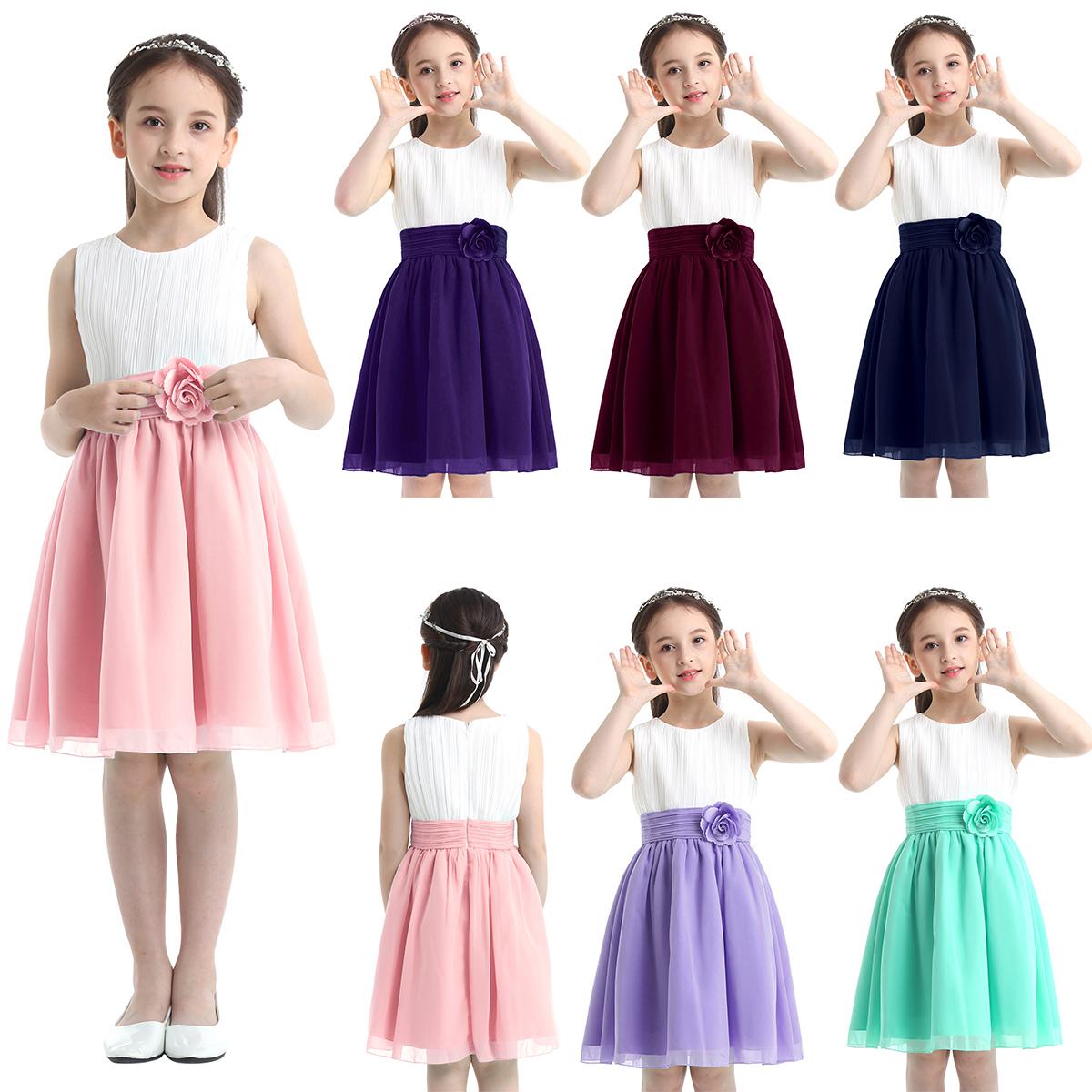 

Дитяча шифонова сукня з плісированою талією для подружок нареченої та танцювальної вечірки з квітами 14-16 Years лавандовий