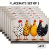 Set of 4/6 Vintage Cartoon Rooster Placemats, Hand-Painted in a Cute Cartoon Style with Polka Dots, Suitable for Festive Kitchen Table Decor, Everyday