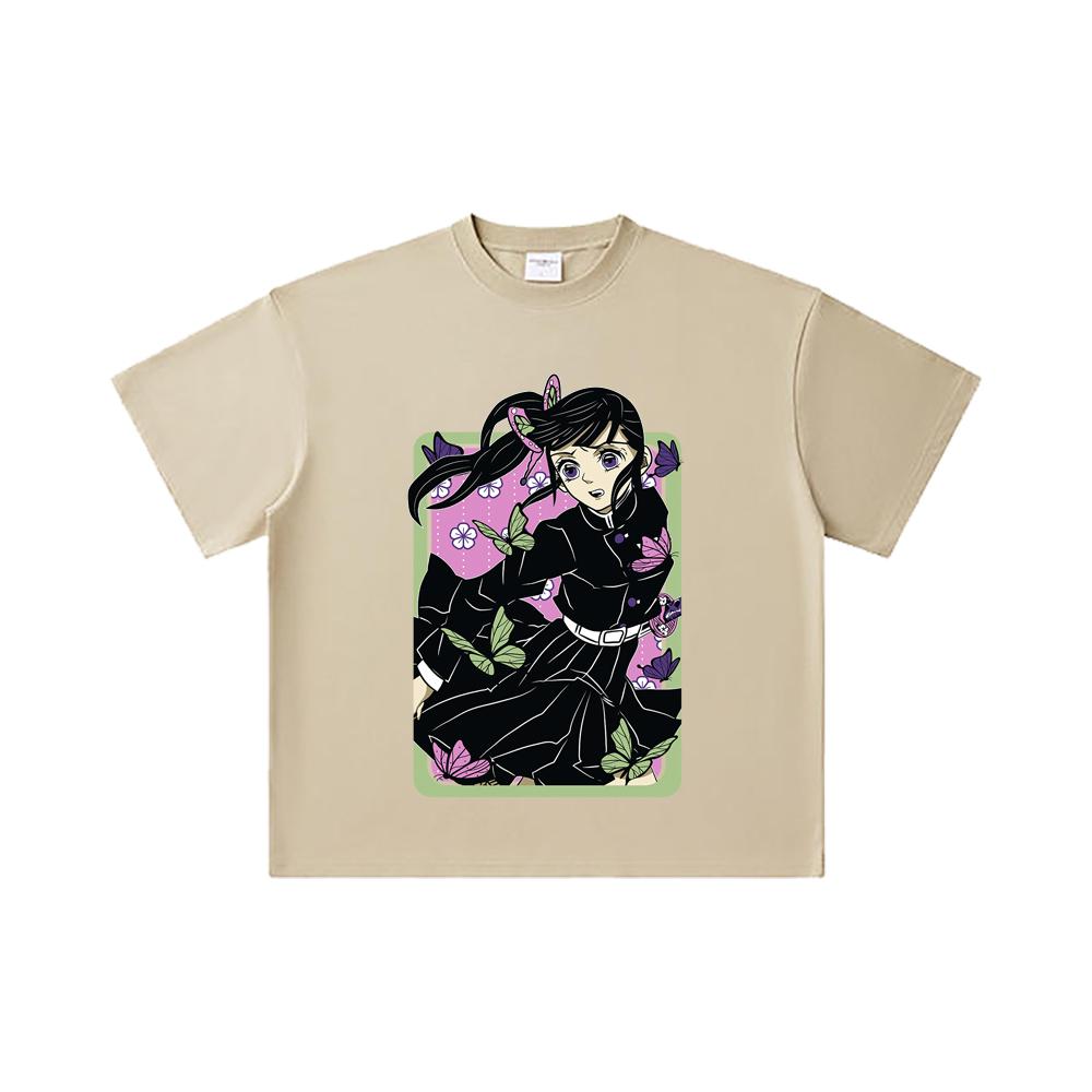 260 GSM Double Yarn 32 Count 100% Cotton Demon Slayer V77 Kanao Print Unisex Heavy Cotton T Shirt