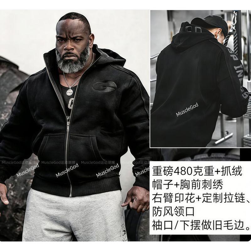 Gp New Orange Large Logo Embroidered Training Thickened Warm Classic European and American Style Fitness Training Hoodie Trendy Jacket