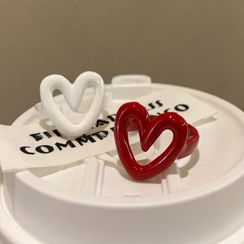 Rot/Weiß Emaille Liebesherz Ringe Damen Neu Trendy Ausgehöhlter Herzring Damen Mädchen Schlichtheit Verstellbarer Knoten Student Zirkon