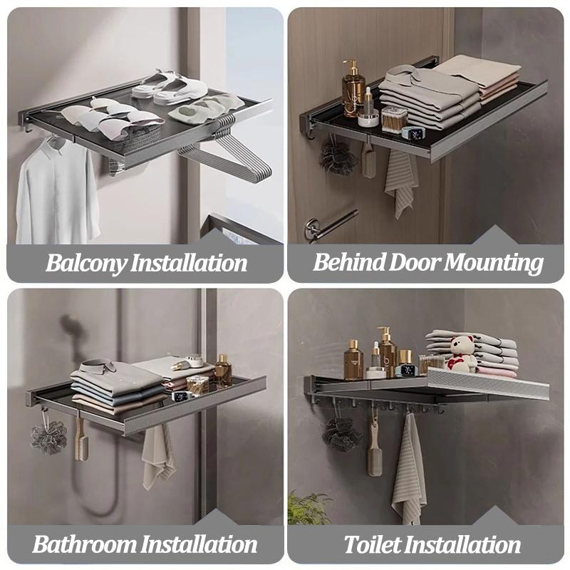 Einziehbares Badezimmer Klapp-Aufbewahrungsregal Aluminium Balkon Socken Unterwäsche Wäscheständer Kleiderbügel Wandmontage Wäschenetz