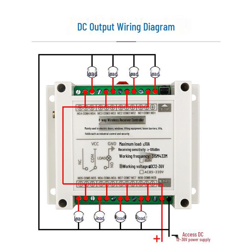 DC 12V 8-Channel Wireless Remote Control Switch for 24V & 220V