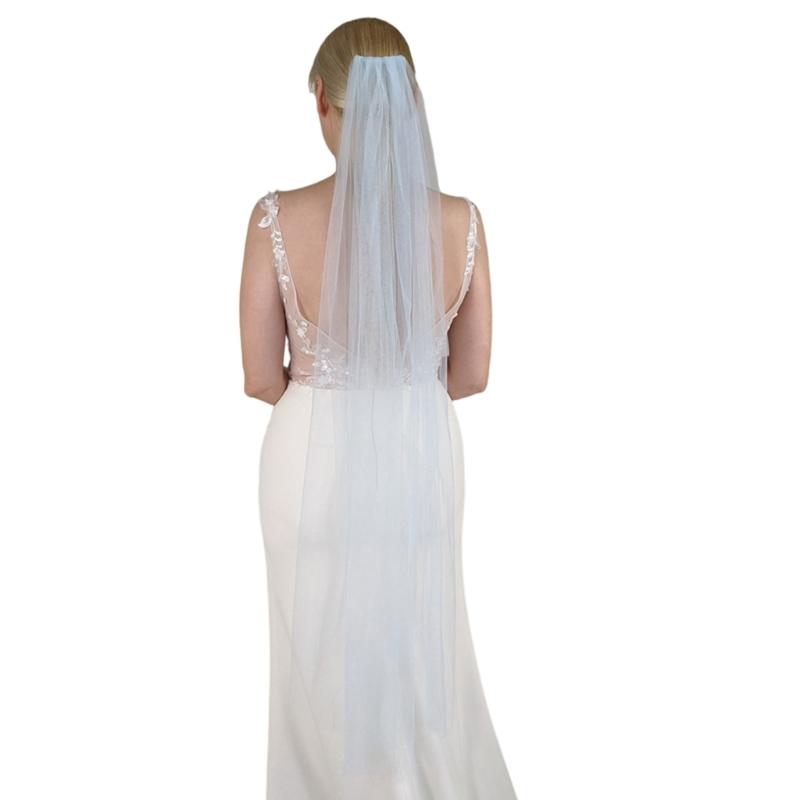 

Romantics Bridal Meshes Veils Wedding Headpiece With Embroidered Pearls Comb for Outdoor Weddings синій