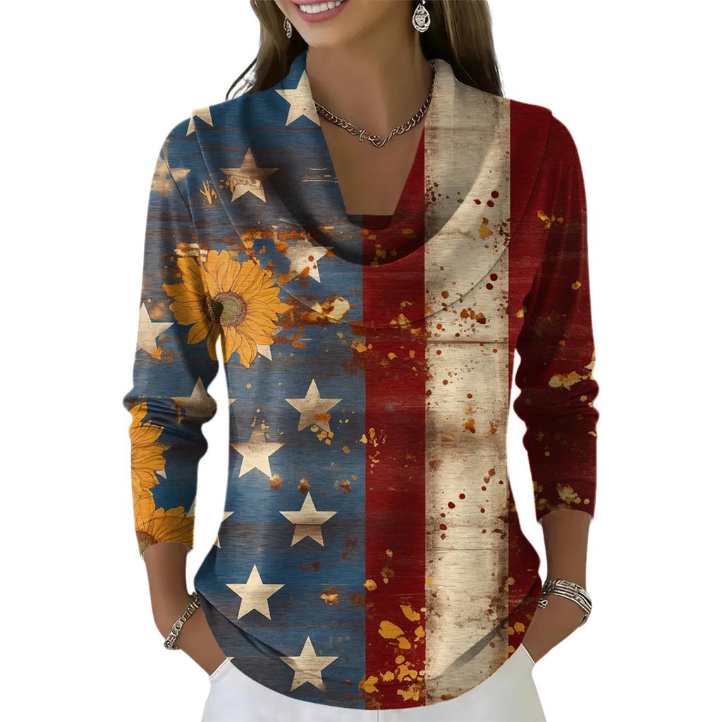 Women's Casual And Fashionable Round Neck Long Sleeved Printed Top Sweater