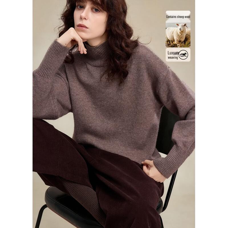 DEMA-NA Women s Petite Lamb Wool Blend High-Neck Slit Knit Sweater XL