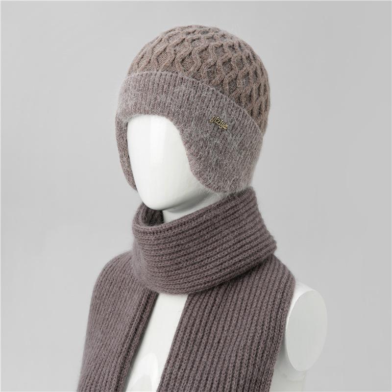 Ji Middle-Aged And Elderly Women'S Basin Hat Grandma Knitted Wool Hat Old Man Hat Rabbit Fur Flower Mother Hat Scarf