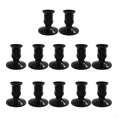 Elegant Black Holder 12Pcs Flameless LED Plastic Candlestick for Weddings Anniversaries and Dinner Parties 6XDE