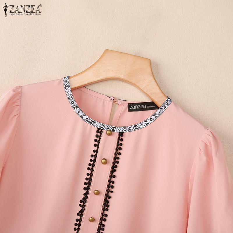 ZANZEA Kadın Rahat Yuvarlak Yaka Yaz Kısa Kollu Elbise