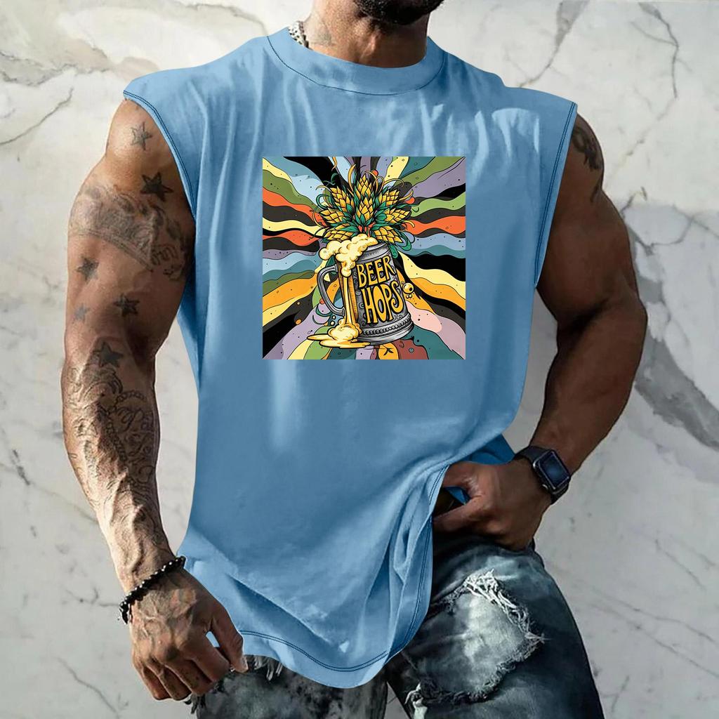 Men Sleeveless Tank Top Loose Fit Casual Streetwear Summer Beach Holiday Daily Wear Printed Graphic Muscle Shirt