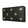 Gucci Distressed bee star print long zipper leather wallet wallet men's black