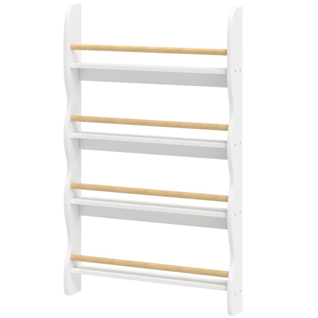 Children's Wall-Mounted Bookcase, 4-Tier, White