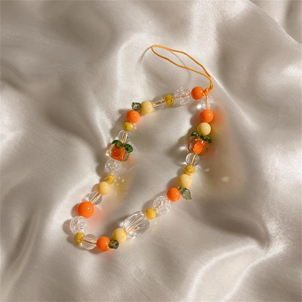 

3D Stylish Cute Orange Fruit Resin Beaded Phone Charm Strap Chain Lanyard Women Girl Jewelry Bead Pendant Decoration
