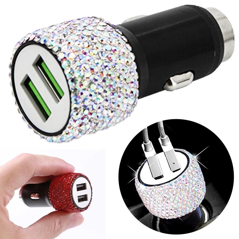 Diamond-mounted Car Phone Safety Hammer Charger Dual USB Fast-Charged Diamond Car Phone Aluminum Alloy Car Charger Cable