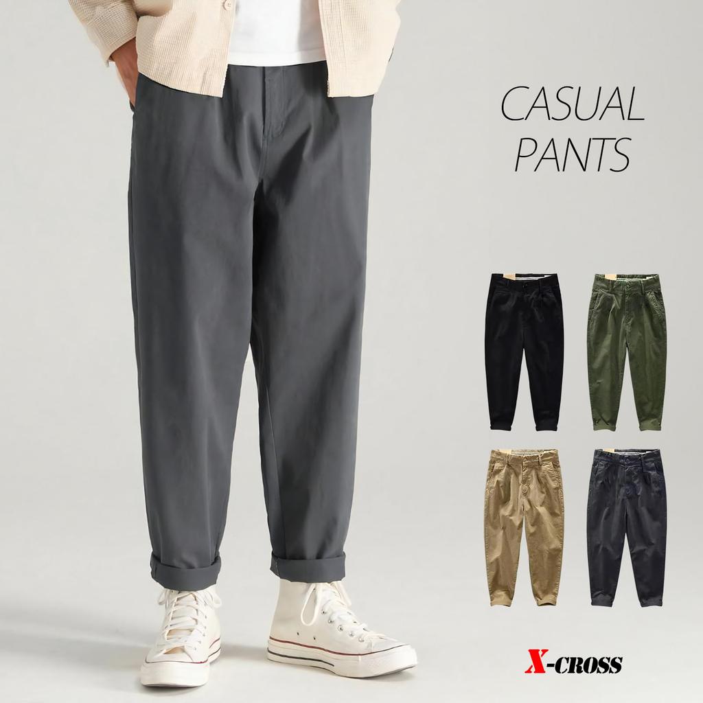 Weite gerade Chino locker einfarbig und bewegungsfreundlich regulär Standard koreanisch Arbeit offen Business amerikanisch Easy Fit Anthrazit X-Cross Herrenhose, Passform,