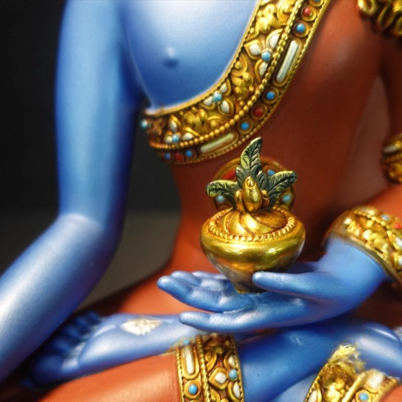 Nepal Tibet Handmade Copper Tibetan Buddhist Medicine Buddha Statue Vajrayana Painted Decor