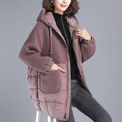 Winter New Loose Down Cotton-padded Clothes Medium and Long Lamb Wool Large Size Cotton-padded Jackets Thickened Coats