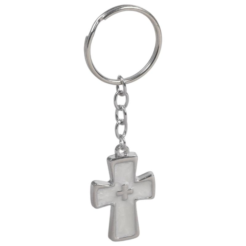 

Unique Double Crucifix Keychain Lightweight Alloy Key Organiser Bag Hanging Accessory for Gifts and Daily Fashion белый