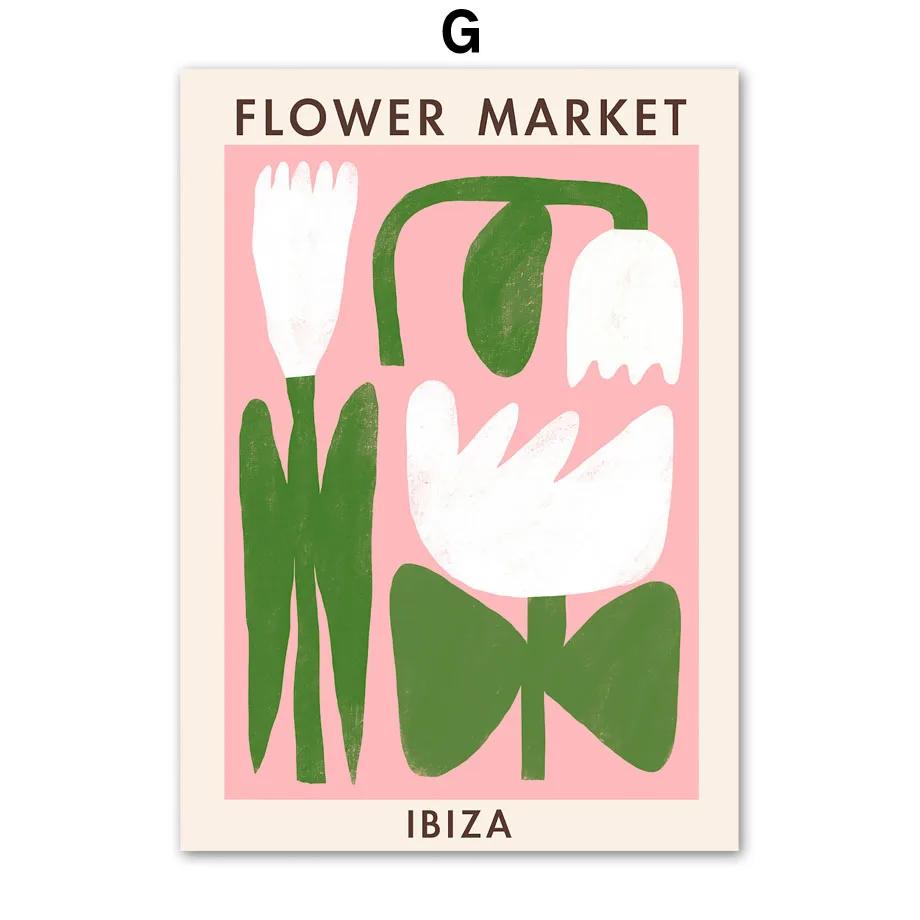 Nordic Abstract Flower Market Leaf Illustration Wall Art Posters and Prints Canvas Painting Wall Pictures for Living Room Decor