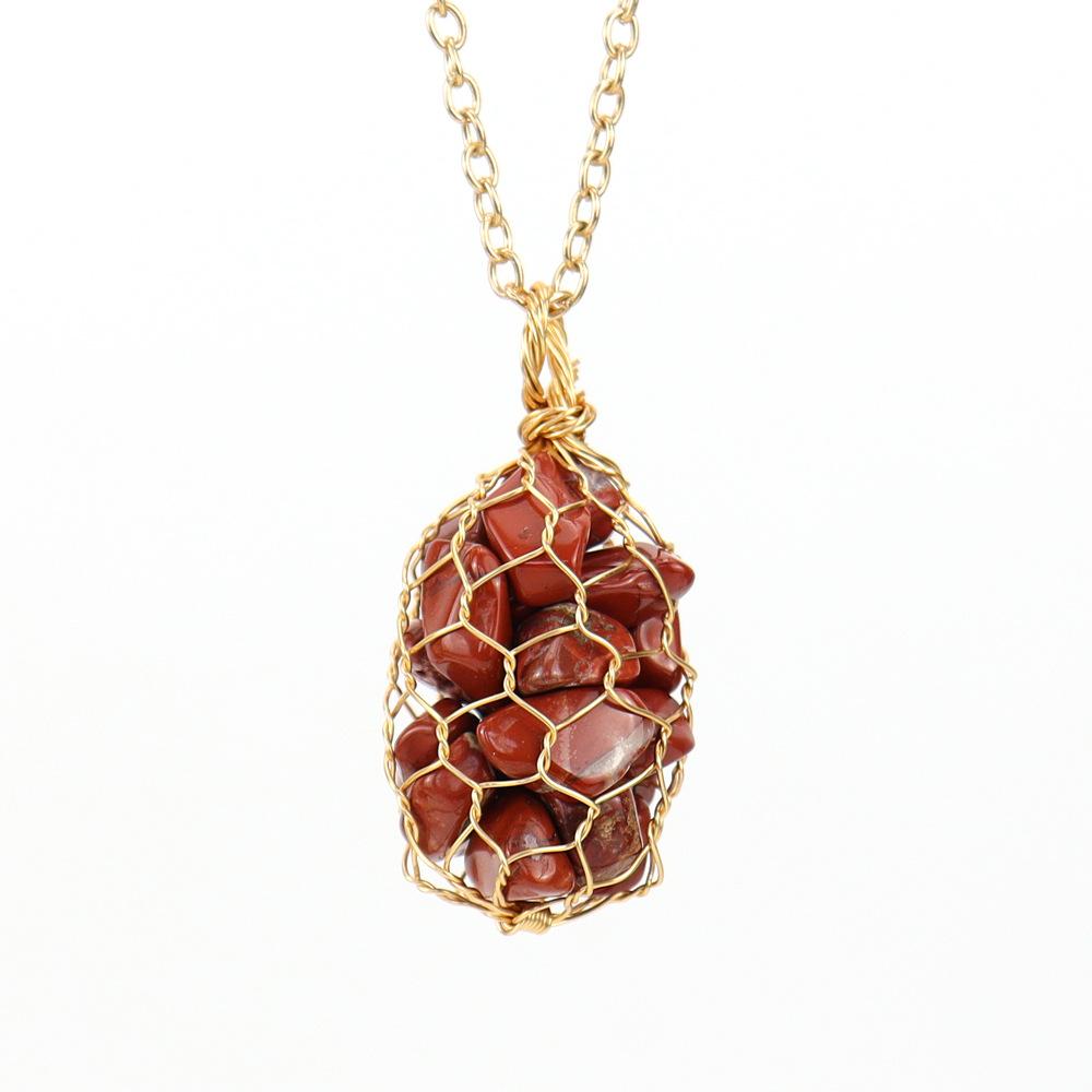 Natural Colorful Crystal Gravel Amethyst Copper Wire Hand-Woven Mesh Pocket Pendant Necklace N657