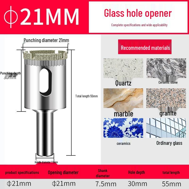 Emery Glass & Tile Drill Bit, 3-200mm Rotary Hole Saw for Marble