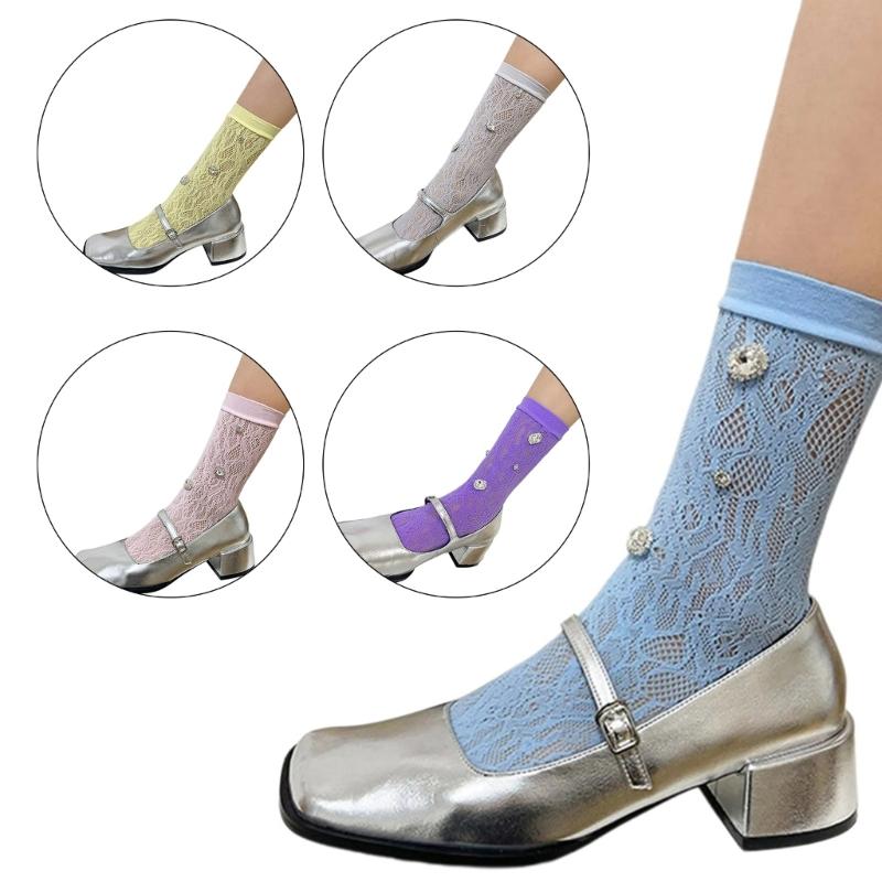 Damen-Kurzsocken Süße Kristall-Knöchelsocken Niedliche Prinzessinnen Knöchel-Kleidersocken Zarte Spitzensocken Sommerliche Wadenstrümpfe Geschenk
