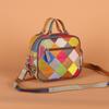Wind Leather Handbag Messenger Bag Hand-Spliced Flower Women'S Bag Colored Rhombus Leather Small Square Bag Women'S Bag