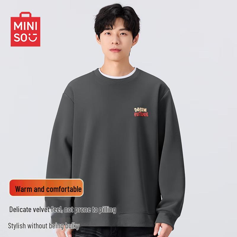 

MINISO Men s Warm Round Neck Fleece Sweatshirt 2XL