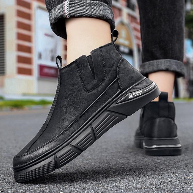 Fashion Men Shoes Mens Trend High-top British Tooling Boots Casual Medium Tube Versatile Men Boots Men Leather High-Top Motorcycle Boots