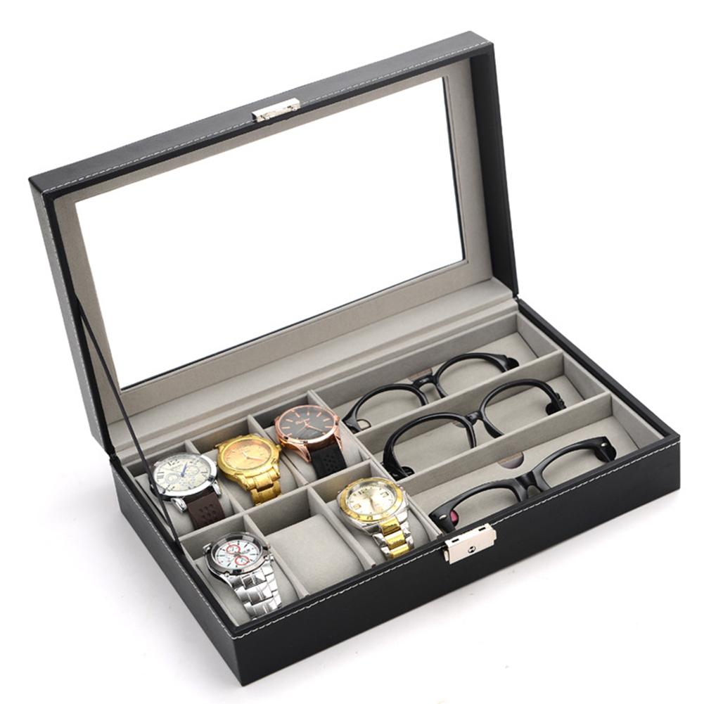 Simple Transparent Lid Large Capacity Watch Glasses Box Store 6 Watches and 3 Glasses