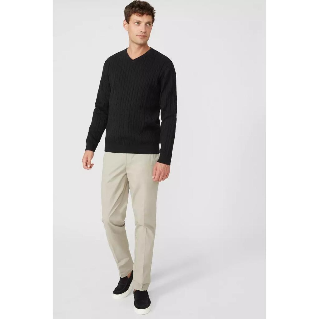 Maine Mens Premium Cable Cotton V Neck Jumper