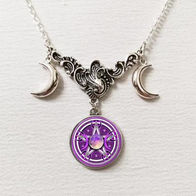Gothic Triple Moon Round Crystal Glass Pendant Vintage Simple Chain Personality Necklace Jewelry