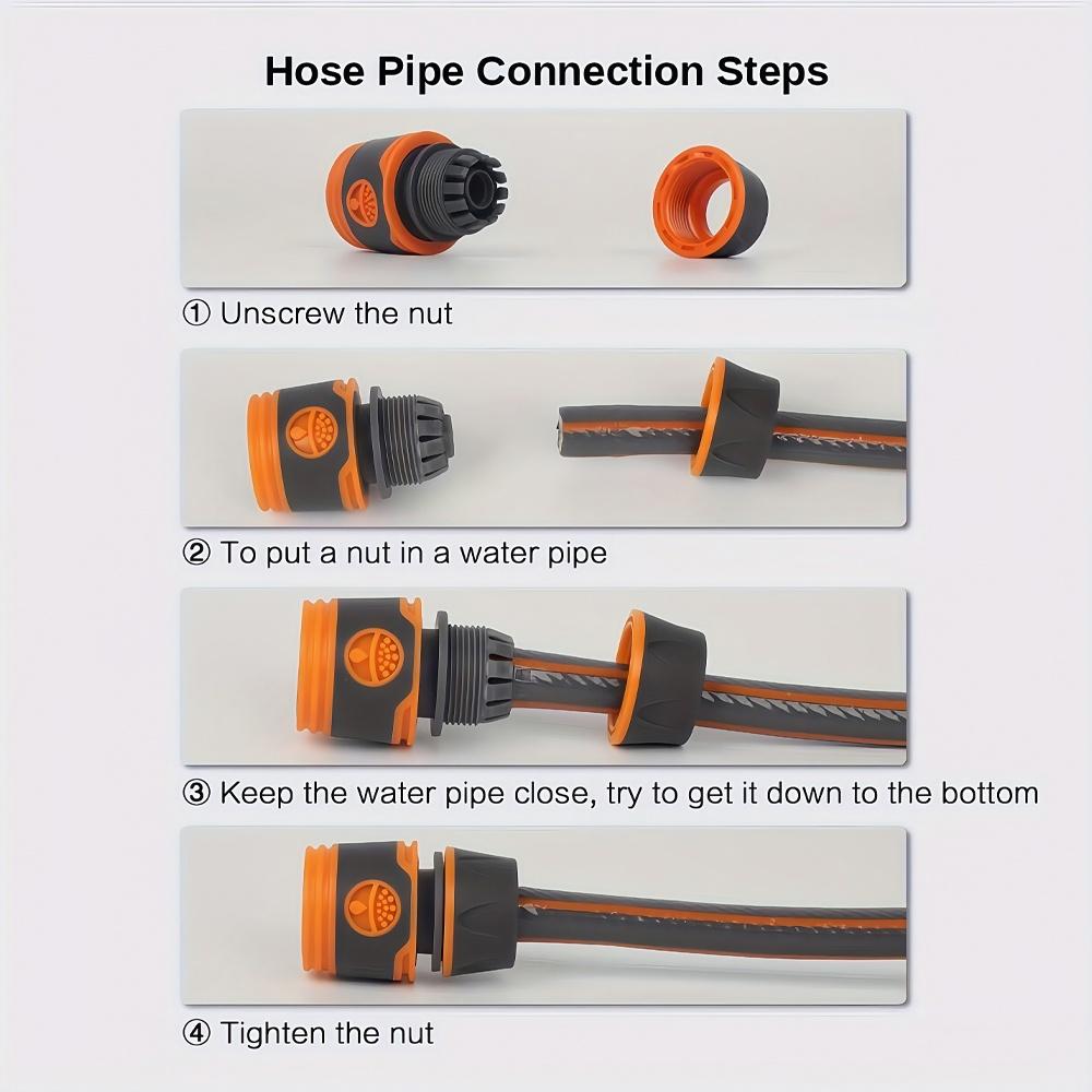 9-Piece Garden Hose Kit - Quick Connectors with Adjustable Valve, Durable Plastic for 12-16mm 1/2" Hoses