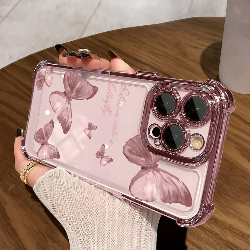 Schmetterlings-Beschichtung Klare Handyhülle Für iPhone 17 Air 16 e 15 14 13 12 11 Pro Max Plus Mini SE 2020 2022 Anti-Fall Airbag
