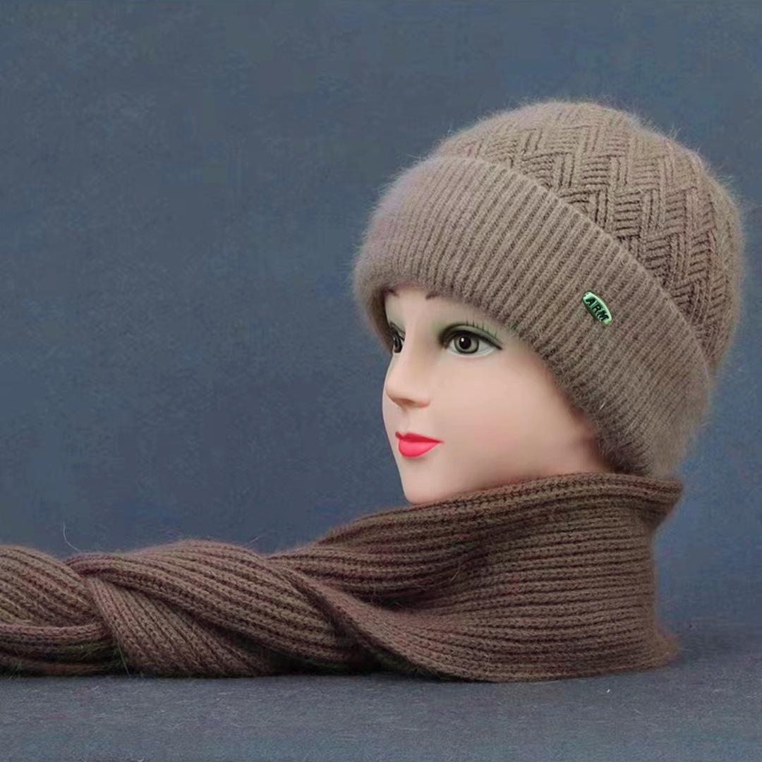 

Зимова вовняна шапка з шарфом для людей середнього та похилого віку - Тепла, універсальна, плюс оксамит